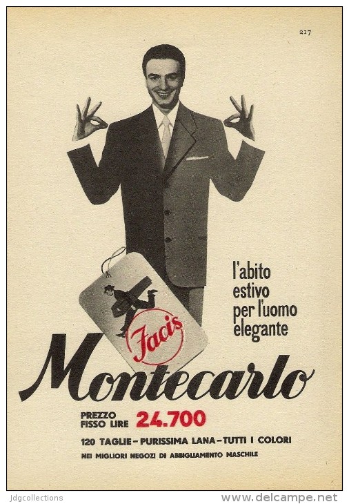 # ABITI FACIS MONTECARLO 1950s Advert Pubblicità Publicitè Reklame Suits Vetements Vestidos Anzugen - 1940-1970 ...