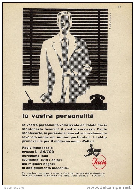 # ABITI FACIS MONTECARLO 1950s Advert Pubblicità Publicitè Reklame Suits Vetements Vestidos Anzugen - 1940-1970 ...