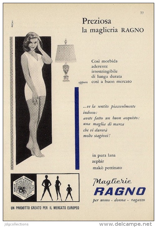 # MAGLIERIA RAGNO 1950s Advert Pubblicità Publicitè Reklame Underclothes Lingerie Ropa Intima Unterkleidung - Biancheria Intima