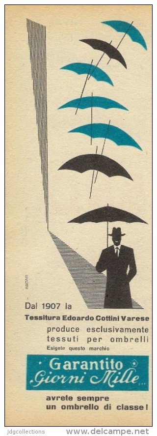 # TESSUTI PER OMBRELLI COTTINI VARESE 1950s Advert Pubblicità Reklame Umbrellas Parapluies Paraguas Regenschirme - Ombrelli