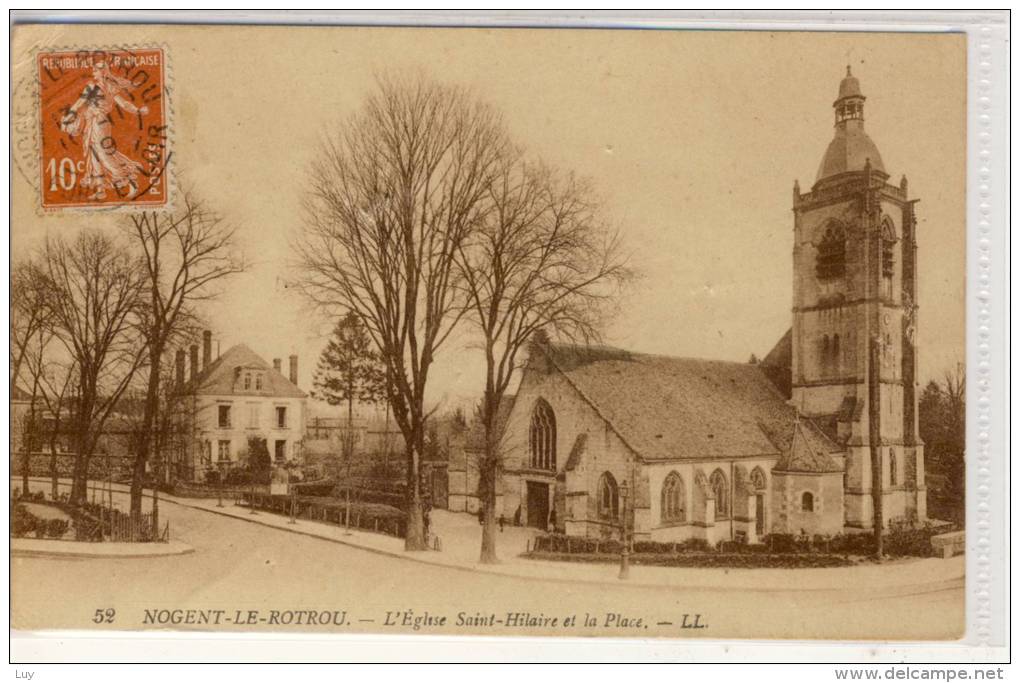 NOGENT-LE-ROTROU - L´Eglise Saint-Hilaire Et La Place, Edit.   LL. , 1919 - Nogent Le Rotrou