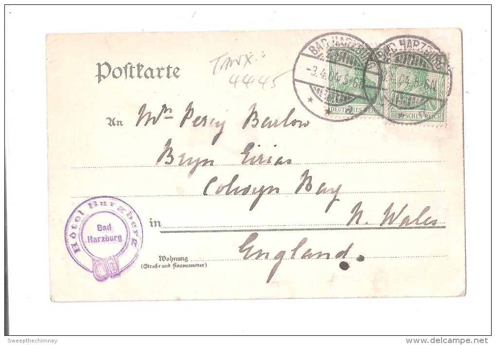 HOTEL BERGBURG Postmark Gruss Vom Burgberg Bei Bad Harzburg Mit Bismarck Denkmal 2 Stamps - Bad Harzburg