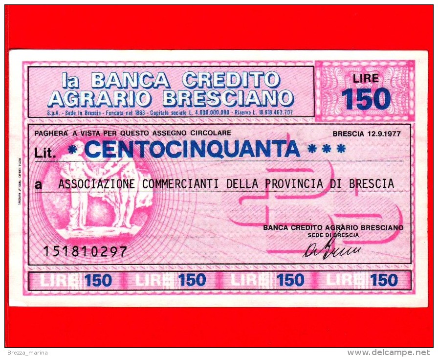 MINIASSEGNI - BANCA DEL CREDITO AGRARIO BRESCIANO - L. 150 - Nuovo - FdS - Associazione Commercianti - [10] Chèques