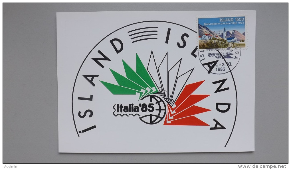 Island 585 YT 540 FA 622 Sc 561 Erinnerungskarte, SST ITALIA 1985, Landwirtschaftsschule In Hólar - Cartes-maximum