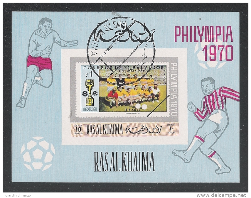 RAS AL KHAIMA - 1970 BF OBLITERATO PER PHILYMPIA 1970 E DEDICATO AI MONDIALI DI CALCIO MESSICO 70- IN OTTIME CONDIZIONI. - 1970 – Mexico