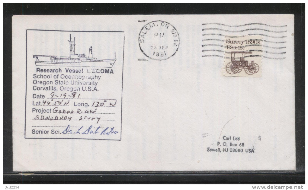 USA 1981 RESEARCH VESSEL WECOMA OREGON STATE UNIVERSITY COVER SHIP GORPA RIDGE SONARBOUY SIGNED - Barcos Polares Y Rompehielos