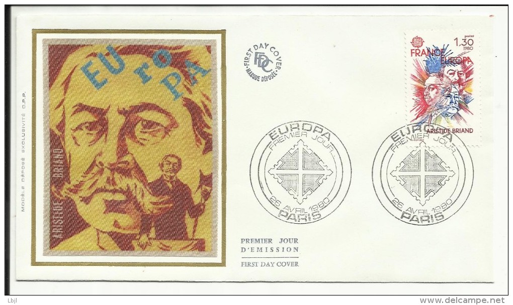 FDC , 1er Jour , 1.30 F , EUROPA 1980 , Aristide BRIAND , PARIS , 26.04.1980 , N°YT 2085 - 1980-1989