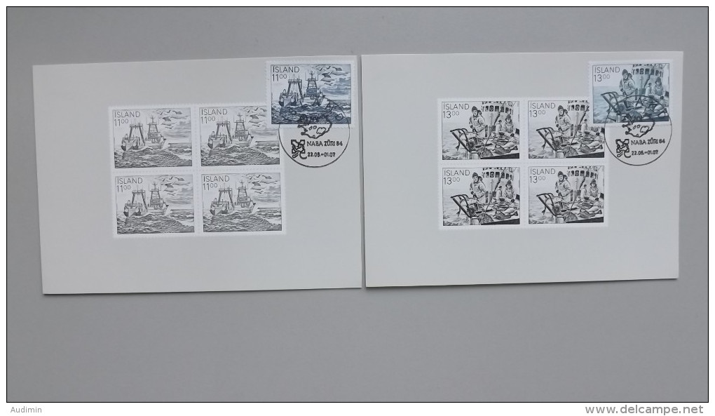 Island 600/1 YT 553/4 FA 637/8 Maximumkarte MK/MC, SST NABA Zürich 1984, Fischfang - Maximum Cards