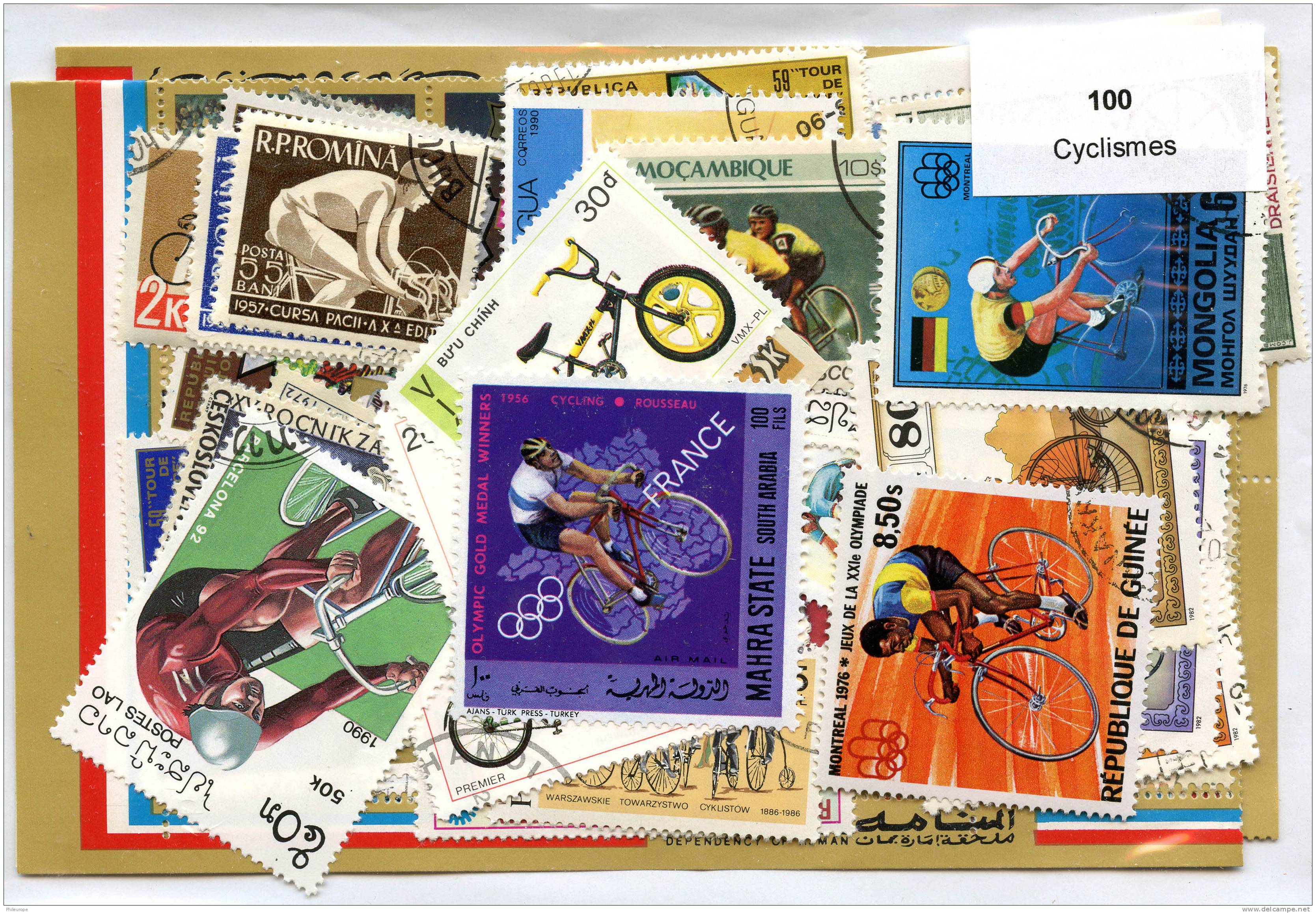 Lot 100 Timbres Thème Cyclismes - Vrac (max 999 Timbres)