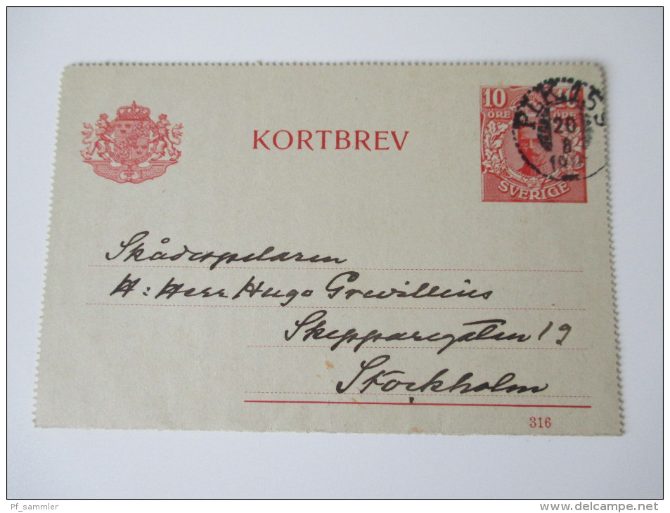 Schweden 1916 / 1920 Kartenbriefe / Kortbrev 2 Stück. Stockholm - Briefe U. Dokumente