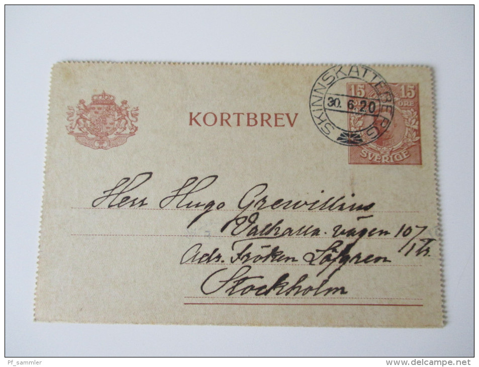 Schweden 1916 / 1920 Kartenbriefe / Kortbrev 2 Stück. Stockholm - Briefe U. Dokumente