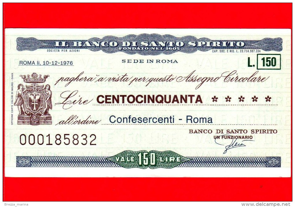 MINIASSEGNI - BANCO DI SANTO SPIRITO - L. 150 - Nuovo - FdS - CONFESERCENTI - Roma - [10] Chèques