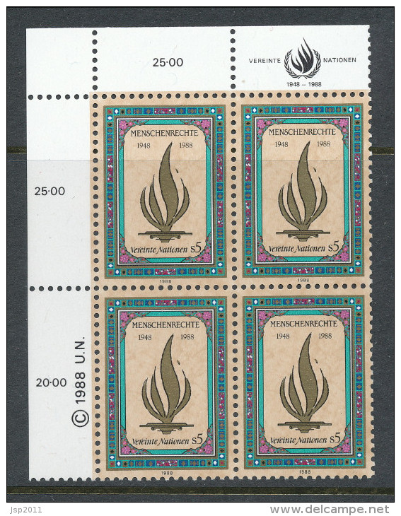 UN Vienna 1988 Michel # 87, 4-Block With Lable In Upper Left Side MNH - Blocs-feuillets