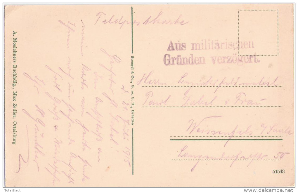 ORTELSBURG Markt Treiben Zwischen Ruinen Szczytno Feldpost Zusatz Stempel Aus Militärischen Gründen Verzögert 21.7.1915 - Ostpreussen