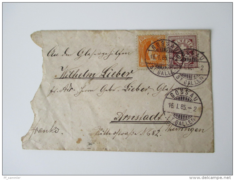 Schweiz 1885 MiF Nach Arnstadt / Thüringen. 4 Stempel - Covers & Documents