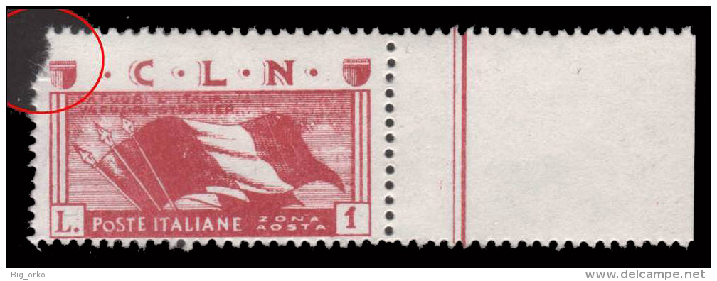 Italia - Comitato Liberazione Nazionale - Aosta - Lire 1 Rosa (tre Bandiere Nazionali) - 1945 - National Liberation Committee (CLN)