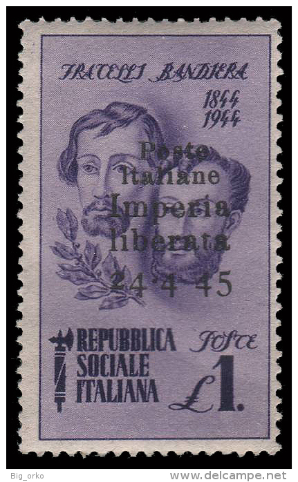 C. L. N. / IMPERIA - Lire 1 Violetto (Fratelli Bandiera) - Poste Italiane / Imperia Liberata 24-4-45 - Comitato Di Liberazione Nazionale (CLN)