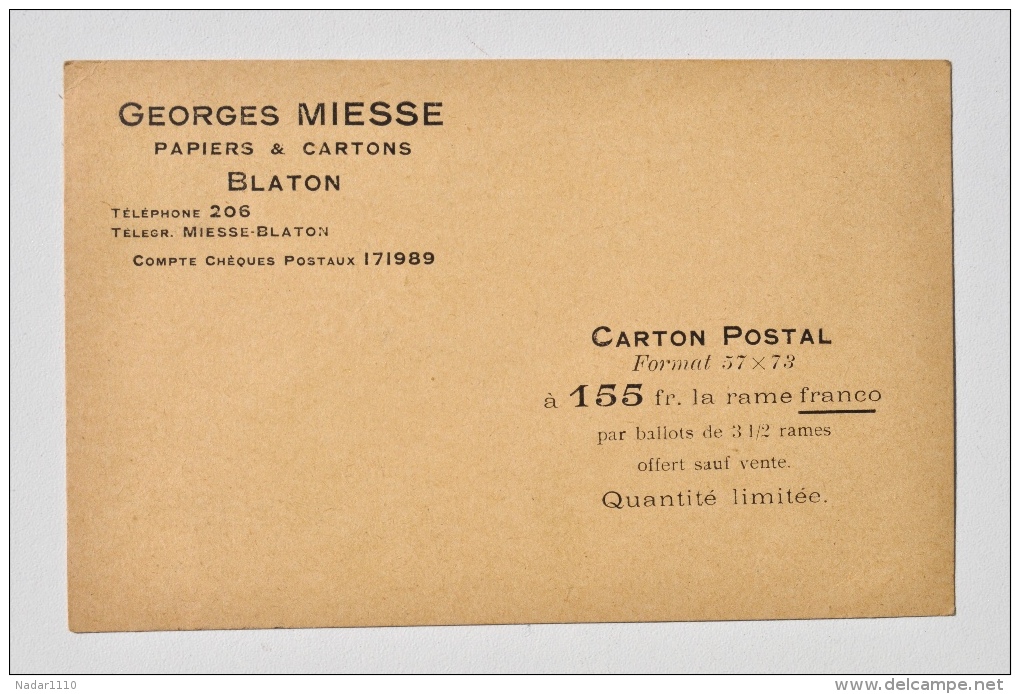 CARTE POSTALE De Georges MIESSE, Papiers & Cartons, à BLATON Vers M. Frère, Imprimeur à HAM-SUR-HEURE, 1927 - Bernissart