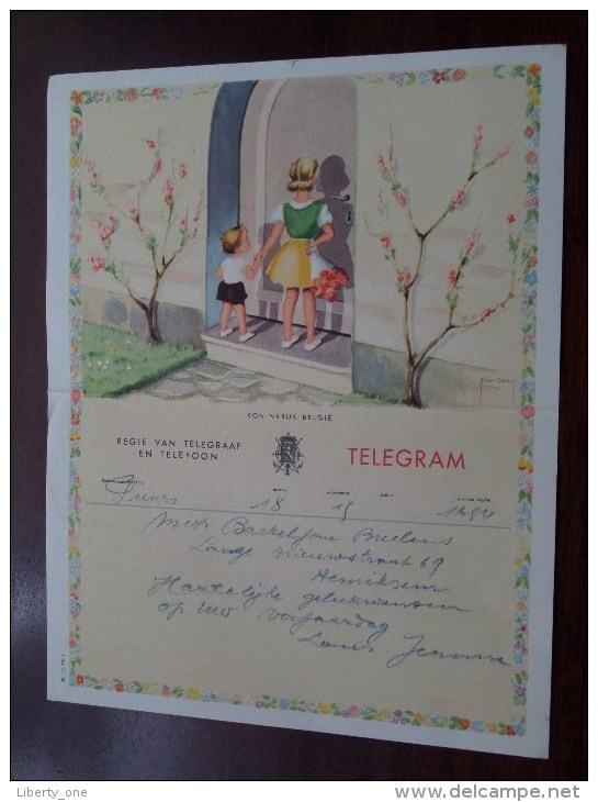 TELEGRAM Voor Bakeljau Buelens / Louis Jeanne / Verzonden 1955 Te Puurs Hemiksem / Belgique - Belgium !! - Other & Unclassified