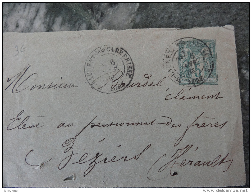 Entier Postal 5c Type Sage Sur Lettre St Laurent De La Cabrerisse Aude 1885 - 1877-1920: Période Semi Moderne