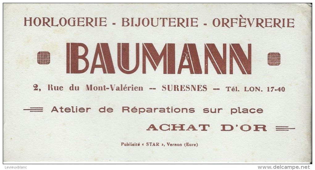 Horlogerie / Bijouterie /Orfévrerie/ Baumann/SURESNES / Vernon /Eure/ Vers 1945-1955     BUV159 - H