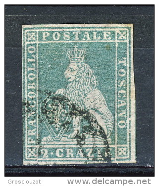 Toscana 1857 2° Emissione, Cr 2 Azzurro Sassone N. 13, Usato Firmato Biondi - Toscane