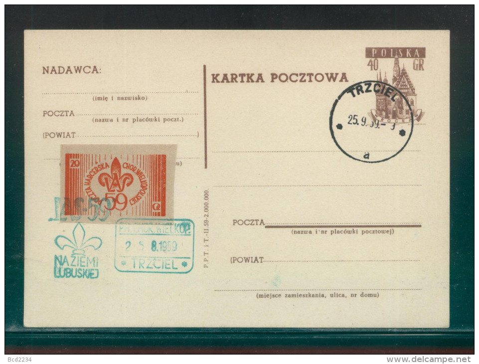 POLAND 1959 SCARCE SCOUTS MAIL PC TRZCIEL WIELKOPOLSKA REGION LAS 59 CINDERELLA SCOUTS SCOUTING - Lettres & Documents
