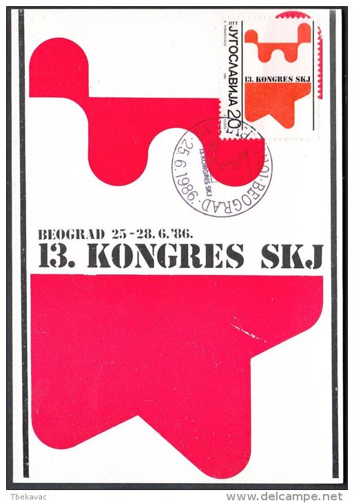 Yugoslavia 1986, Maximum Card "Congress SKJ", Ref.bbzg - Cartes-maximum