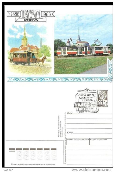 Tramways 1988 Postmark + Postal Stationary Card 100 Anniv. Tallinn Tramways - Tramways