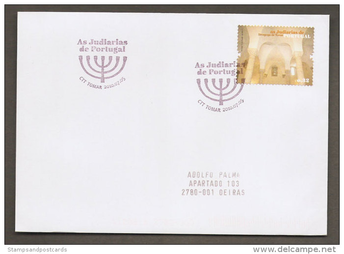 Portugal Quartiers Juifs FDC Voyagé Cachet Menorah Synagogue Tomar 2010 Jewish Quarters Judaica Tomar Synagogue Used FDC - Jewish