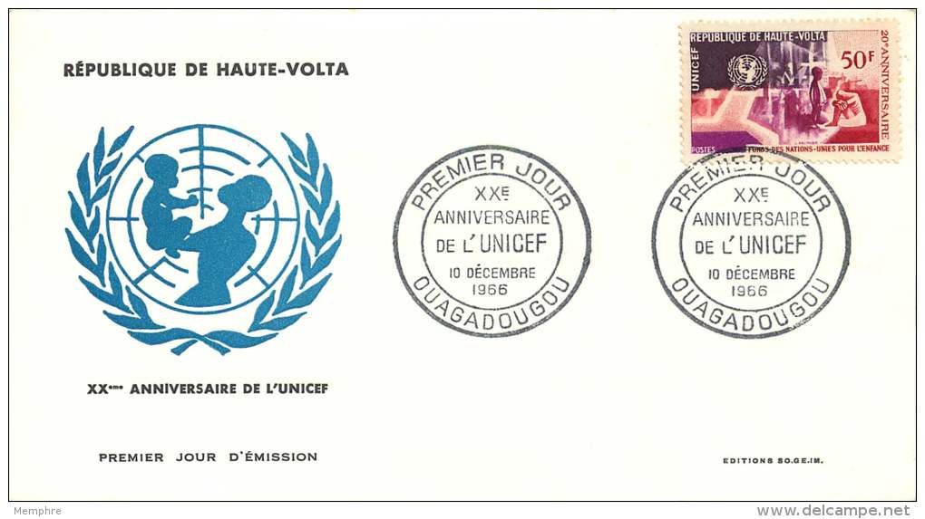 1965 - 20è Ann. UNICEF - FDC Non-adressé - Upper Volta (1958-1984)