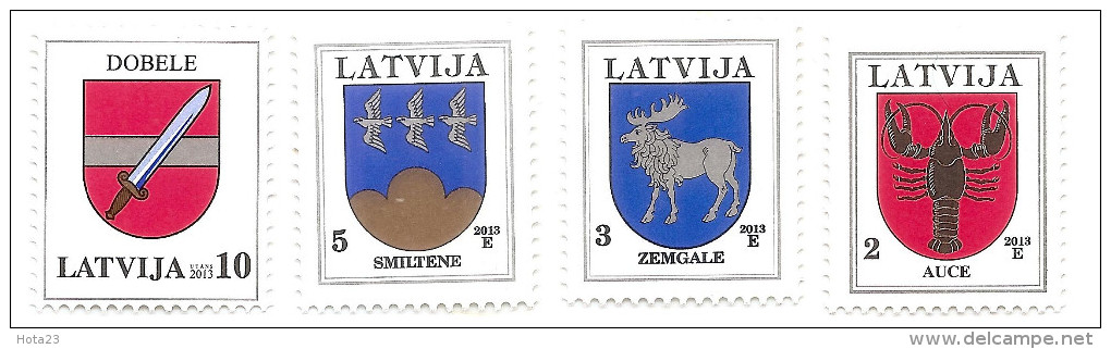 Latvia Lettland Lettonie 2013 Definitive Stamp Coat Of Arms Small City Logo Cancer Elk Birds Sword MNH - Latvia