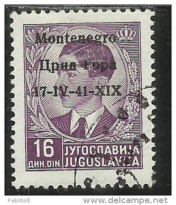 MONTENEGRO 1941 OVERPRINTED SOPRASTAMPATO DI JUGOSLAVIA 16 D USED - Montenegro