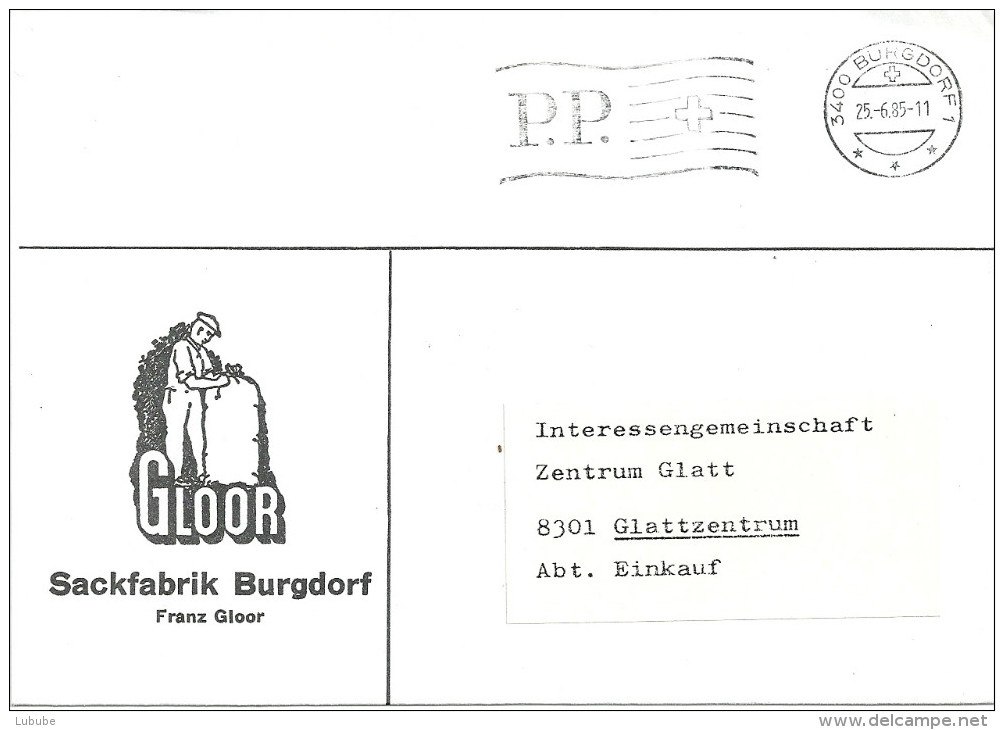 Motiv Brief  "Sackfabrik Gloor, Burgdorf"           1985 - Brieven En Documenten