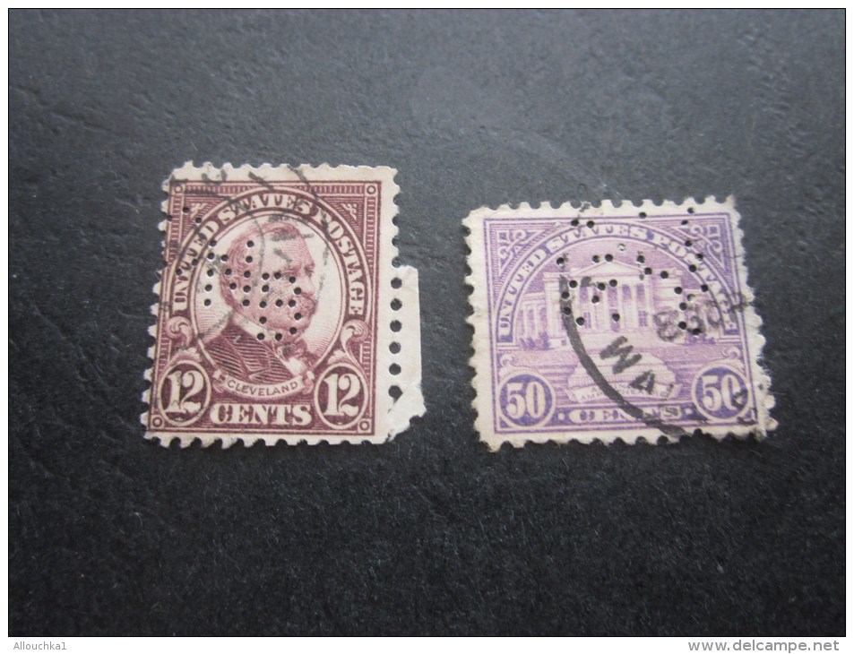2 Timbres:US Postage USA United States Of America Perforé Perforés Perfin Perfins Stamp Perforated PERFORE  >Trés Bien - Perfin