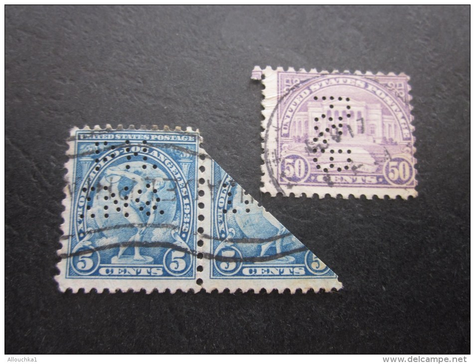 2,5Timbres:US Postage USA United States Of America Perforé Perforés Perfin Perfins Stamp Perforated PERFORE  &gt;Trés Bi - Perfin