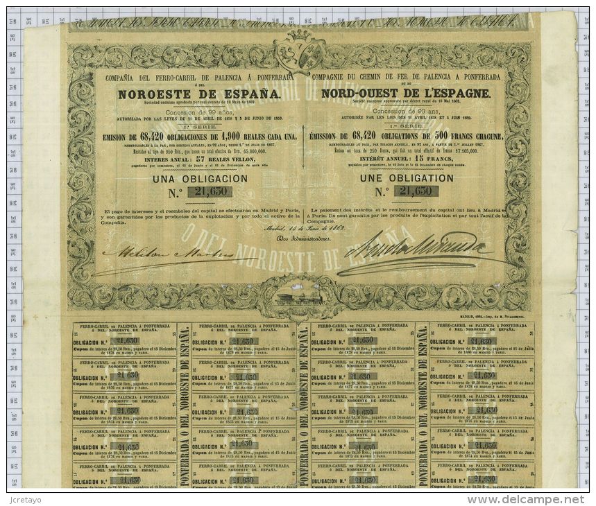 Cie Du Chemin De Fer De Palencia à Ponferrada, Nord Ouest De L'Espagne, 1862 - Spoorwegen En Trams