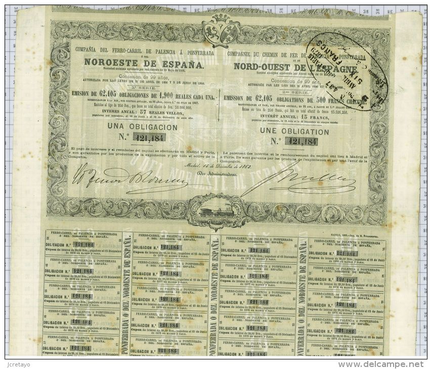 Cie Du Chemin De Fer De Palencia à Ponferrada, Nord Ouest De L'Espagne, 1862 - Ferrocarril & Tranvías