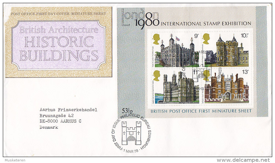 Great Britain Ersttag Brief FDC Cover 1978 Historische Bauten Historic Buildings Block 1 Miniature Sheet - 1971-1980 Decimal Issues