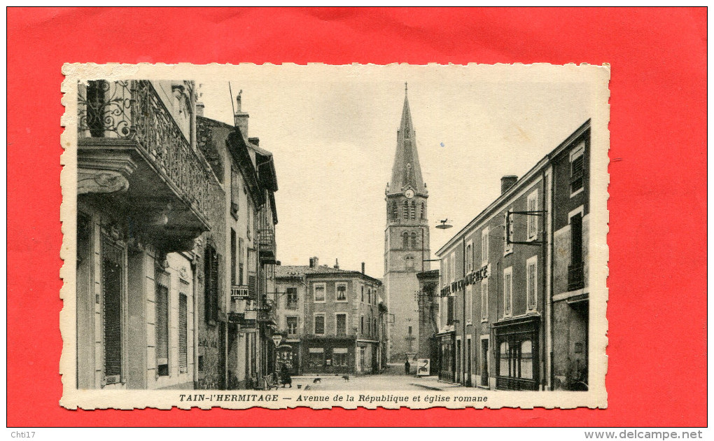 TAIN L HERMITAGE    1930   AVENUE DE LA REPUBLIQUE AVEC COMMERCES      CIRC  OUI   EDIT - Autres & Non Classés