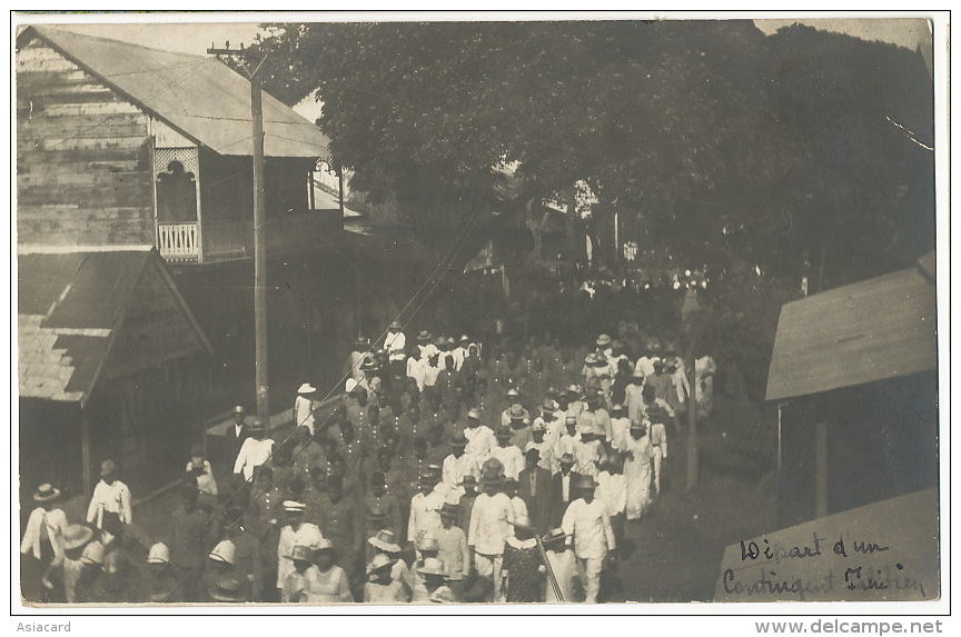 Real Photo Depart D Un Contigent Tahitien Pour Guerre 1914 Makatea 1916 Vers Ermont WWI - Polinesia Francesa