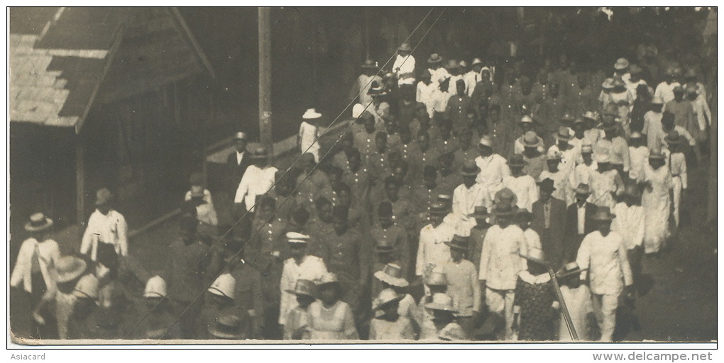 Real Photo Depart D Un Contigent Tahitien Pour Guerre 1914 Makatea 1916 Vers Ermont WWI - Polynésie Française