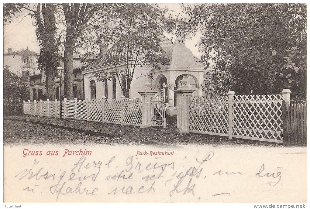 Gruss Aus PARCHIM Park Restaurant Bahnpost WISMAR LUDWIGSLUST ZUG 29 1.4.1902 Gelaufen - Parchim