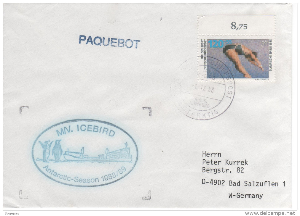 ALLEMAGNE ENVELOPPE OBLITEREE 1988  M/V ICEBIRD  SAISON ANTARCTIQUE 1988 / 1989  VOIR CACHETS - Other & Unclassified