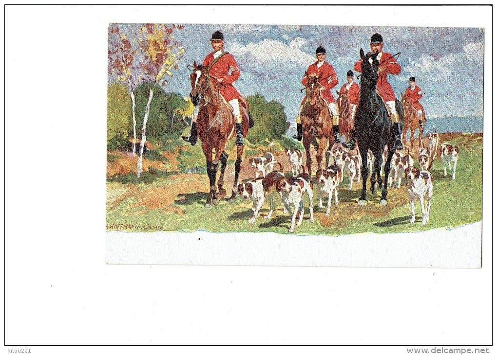 Illustration HOFFMAN MUNCHEN - Chasse à Courre - Chasseurs Chiens Chevaux - Serie 291 - Schoenpflug, Fritz