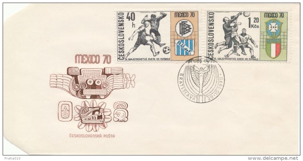 Czechoslovakia / First Day Cover (1970/19 B) Bratislava (2): IX. FIFA World Cup - Mexico 70 (40h + 1,20Kcs) - 1970 – Mexico