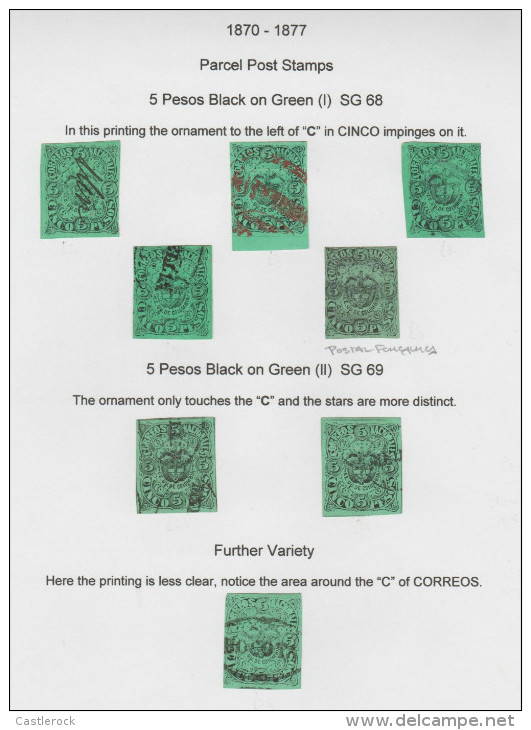 O) 1870 TO 1877 COLOMBIA, 5 PESOS BLACK ON GREEN, SG 68, 5 PESOS BLACK ON GREEN SG 69, 5 PESOS FURTHER VARIETY, XF - Colombie