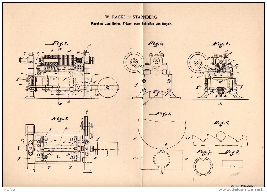 Original Patentschrift - W. Racke In Starnberg , 1897 , Maschine Für Kugeln , Kugel , Metallbau !!! - Maschinen