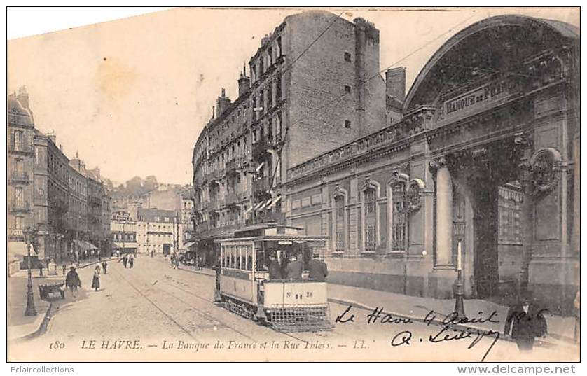 Le Havre   76     Tramway Dans Les Rues Et/ou Places.. Thiers Et Banque De France (la Carte N 'est Pas Coupée) - Non Classés