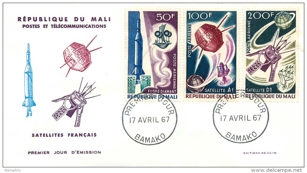 MALI  1967   Satellites Français  Espace  Space   Poste Aérienne  -  FDC Non Adressés - Mali (1959-...)